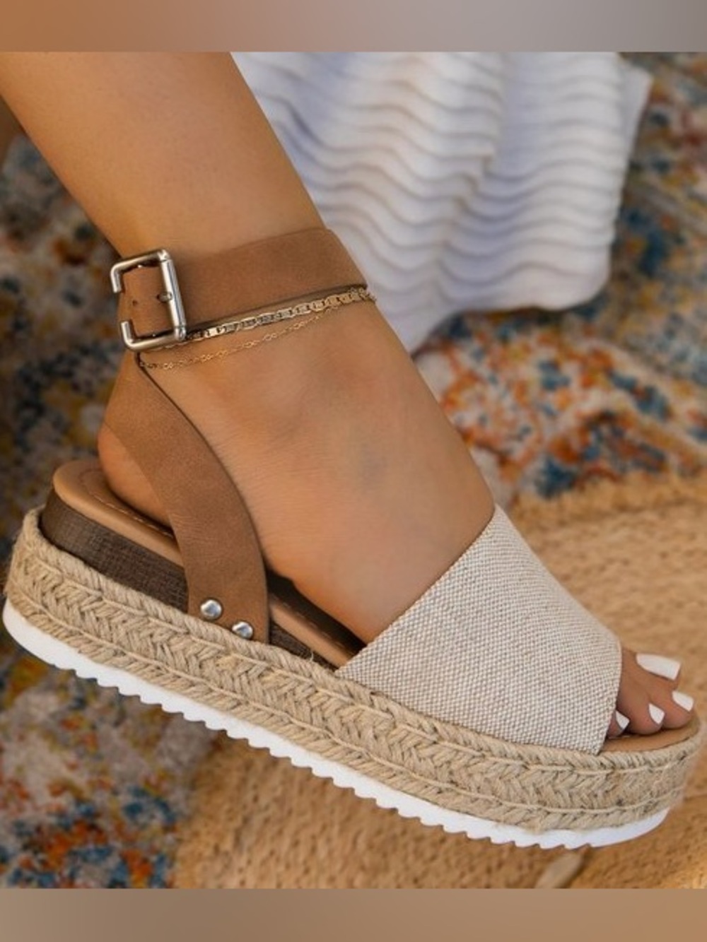 Soda Two-Tone Tan & Cream Espadrille Platform Sandals